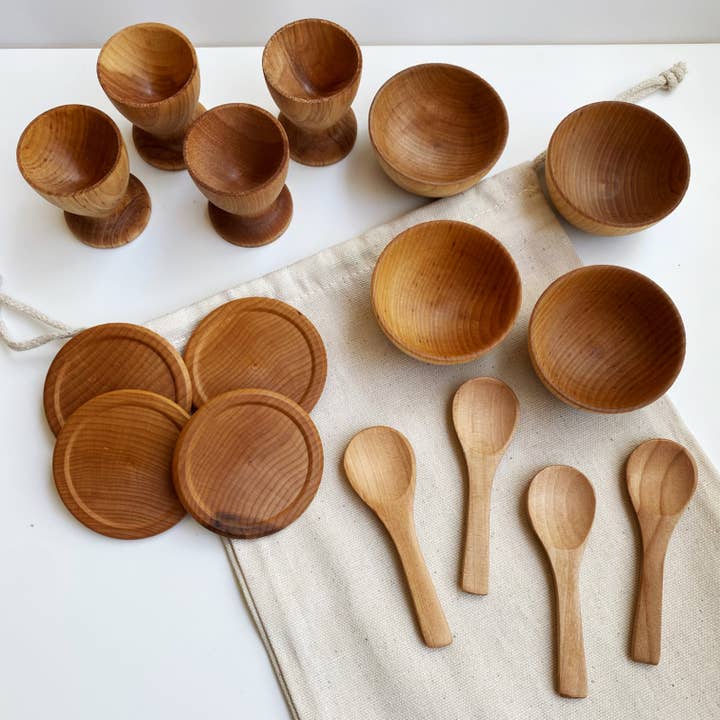 Montessori Waldorf Wooden Pretend Play Dish Set